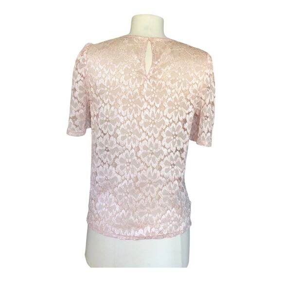Chelsea•28 Pink Floral Lace Print Short Sleeve Blouse Extra Small Preowned - Picture 6 of 9